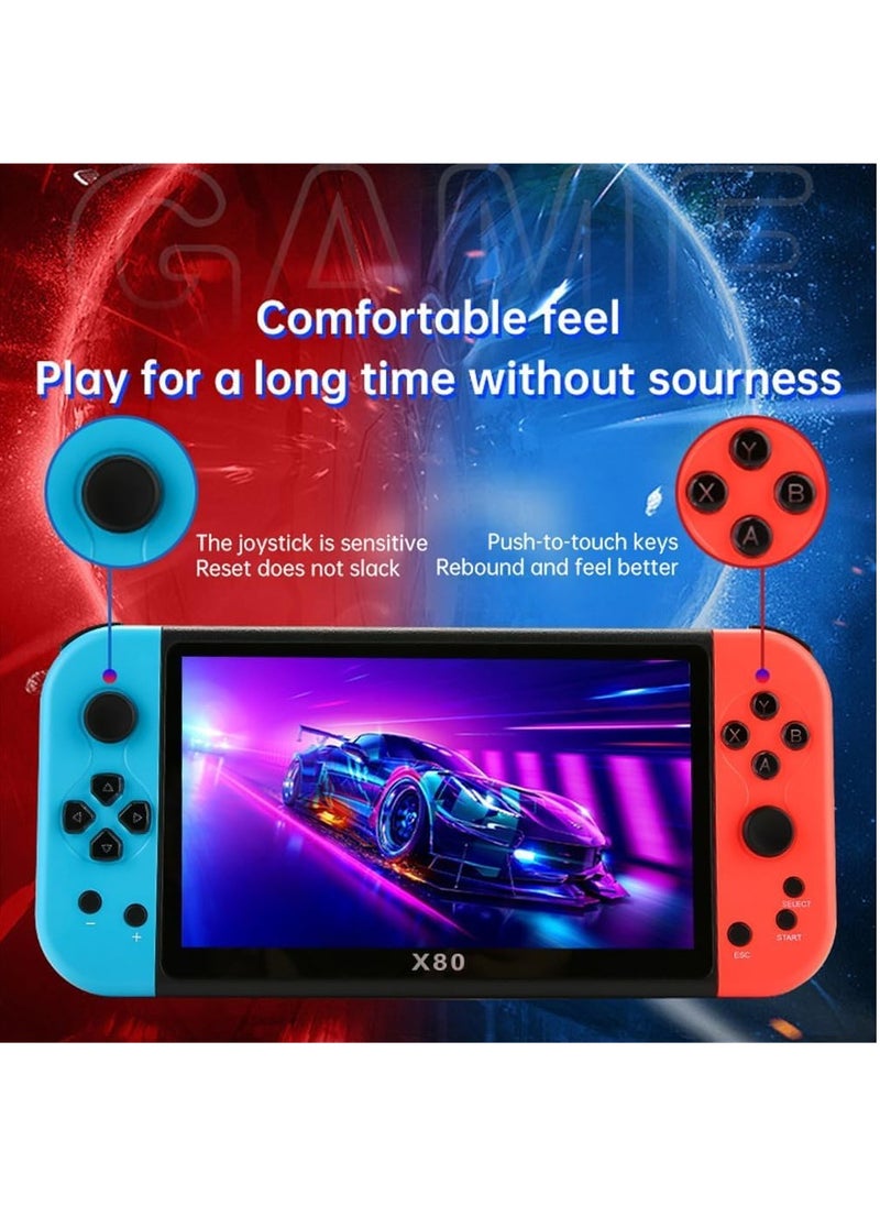 X80 Game Console, 7 Inch Retro Game Console with 10000 Built-in Games, Supports 10 Emulators and 128GB TF Card Expansion, Multifunctional Pocket Game for Kids