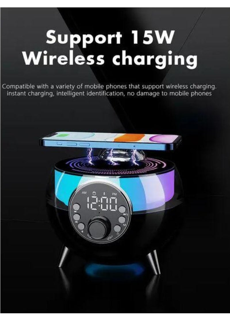 HM-2310 Sky Light Bluetooth Speaker with Wireless Charging | 3--in--1 LED Ambient Night Light + 15W Fast Qi Charging Pad + Stereo Sound | Portable Speaker for Bedroom, Office, Desk | USB-C Powered | Touch Control | Modern Design | Ideal Gift