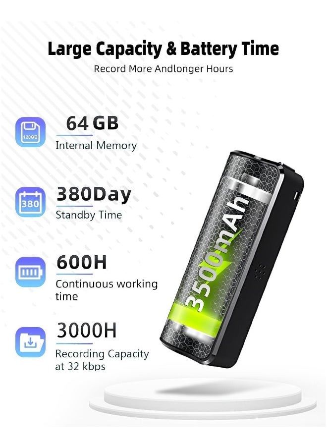 64G Magnetic Voice Recorder with AI-Intelligent Triple Noise Reduction,25 Days Continuous Recording Device,Voice Activated Audio Recorder,Digital Voice Recorder for Meetings/Interviews/Classroom…
