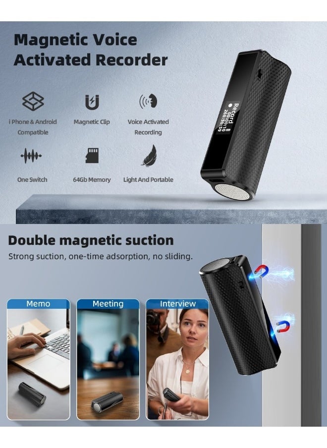 64G Magnetic Voice Recorder with AI-Intelligent Triple Noise Reduction,25 Days Continuous Recording Device,Voice Activated Audio Recorder,Digital Voice Recorder for Meetings/Interviews/Classroom…