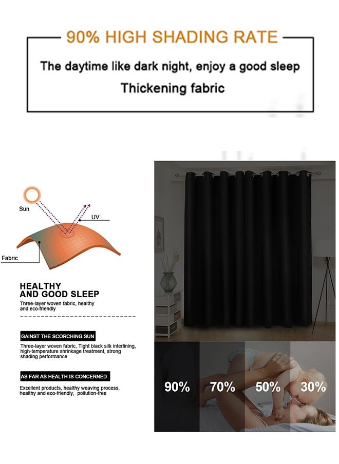 2 Pieces of Blackout curtains, household soundproof and heat insulating curtains，with perforated top, suitable for bedroom and living room, 132 * 240cm,grey