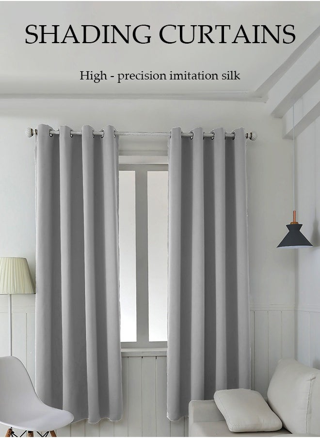 2 Pieces of Blackout curtains, household soundproof and heat insulating curtains，with perforated top, suitable for bedroom and living room, 132 * 240cm,grey