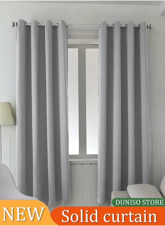 2 Pieces of Blackout curtains, household soundproof and heat insulating curtains，with perforated top, suitable for bedroom and living room, 132 * 240cm,grey
