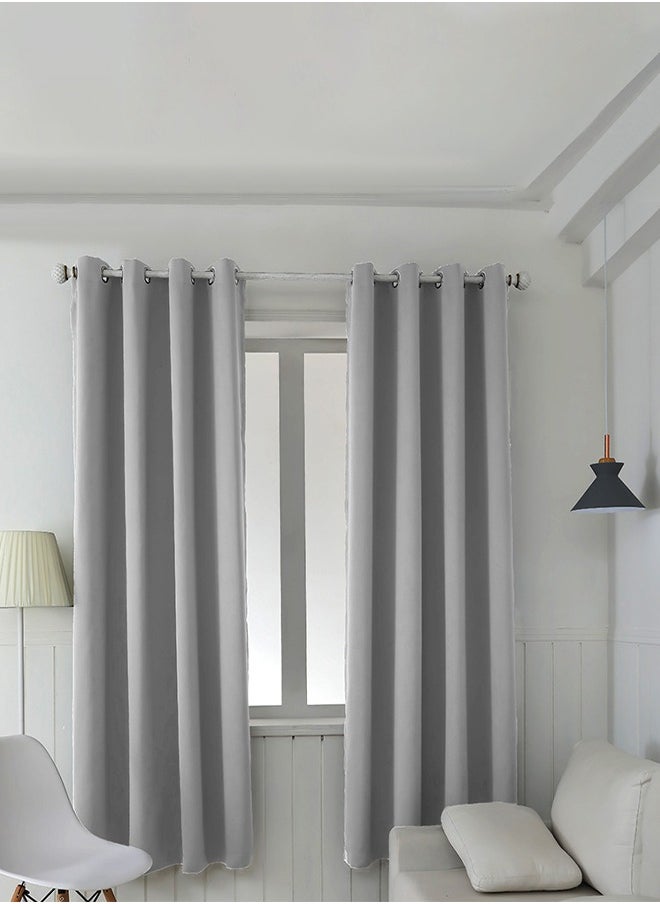 2 Pieces of Blackout curtains, household soundproof and heat insulating curtains，with perforated top, suitable for bedroom and living room, 132 * 240cm,grey