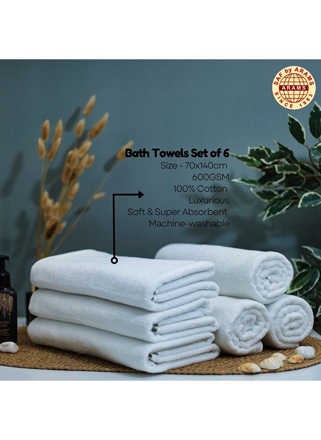 Premium 6-Piece White Bath Towel Set - 70 X 140  CM, 600 Gsm, 100% Cotton