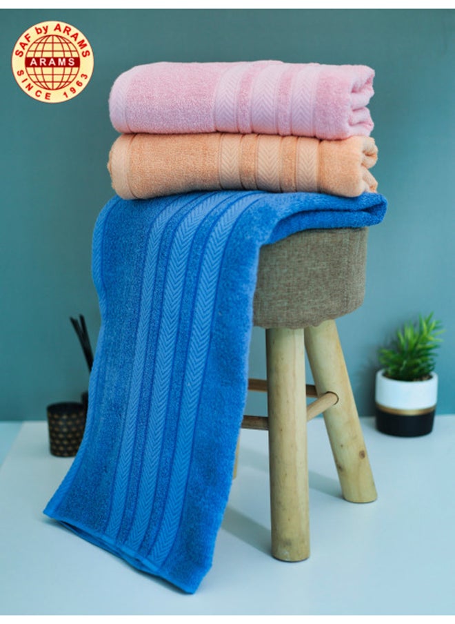 Fancy 3-Piece Dyed Bath Towel Set - 90 X 180  CM, 450 Gsm, Lu X ury Towels In Colours; Pink, Orange, Blue.