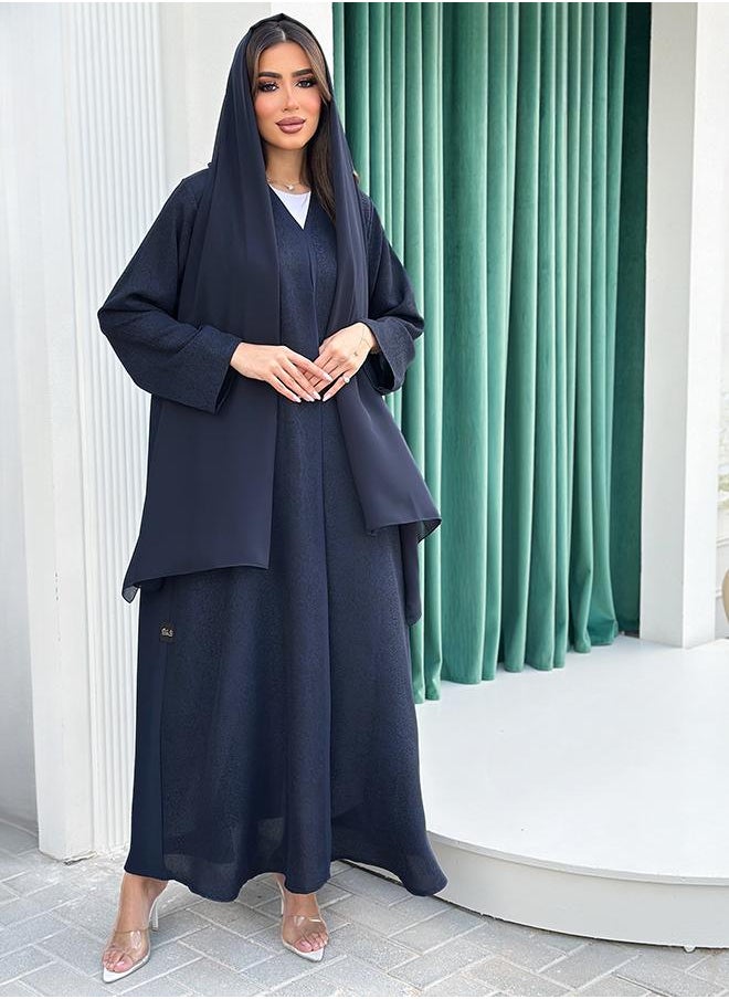 Navy A-cut printed abaya