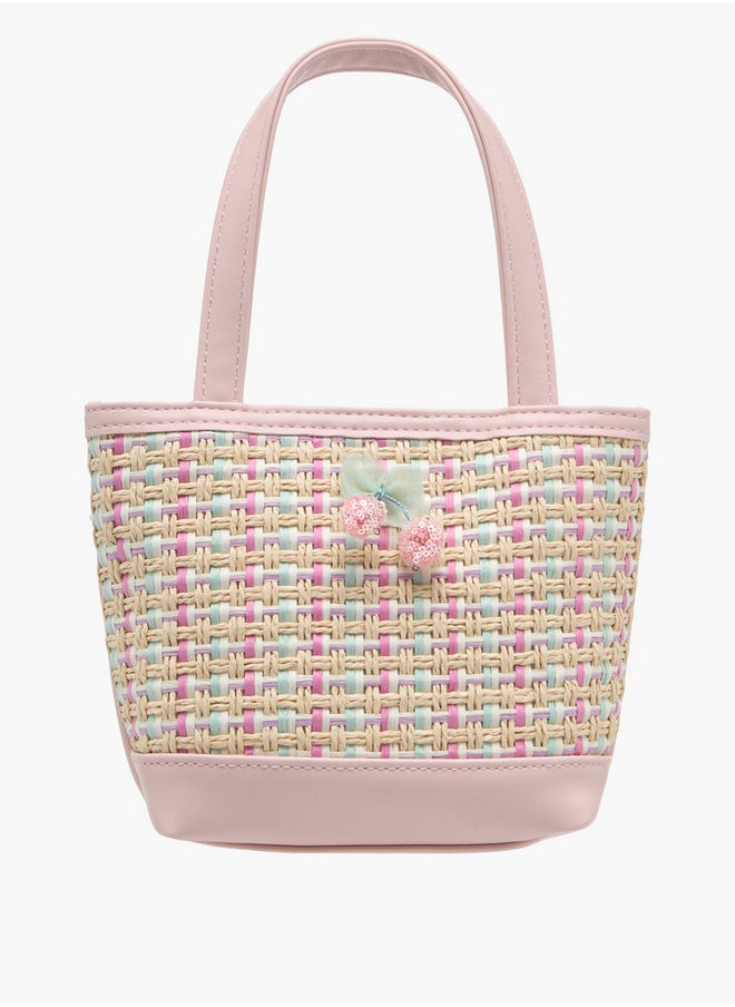 Girls Textured Tote Bag with Double Handle and Snap Button Closure