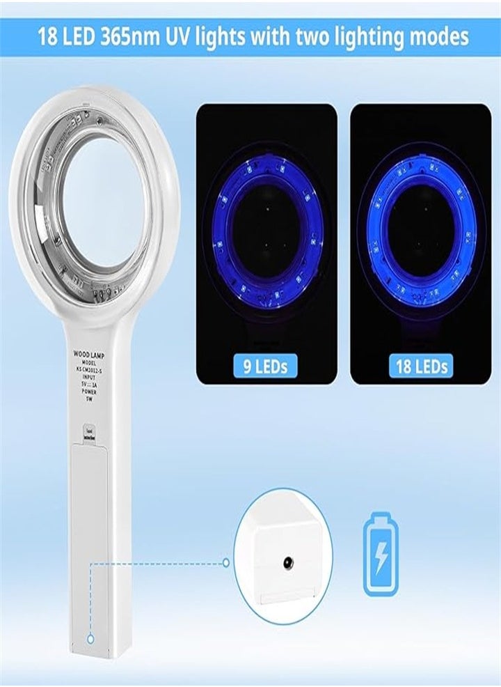 Portable Woods Lamp, Skin Analyzer Professional Facial Magnification Analyzer Rechargeable Skin Detector for Beauticians/Skin Test/Pet Urine Detector