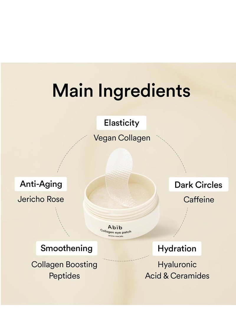 Abib Collagen Eye Patch Jericho Rose Jelly 60 Patches, Korean Under Eye Patches for Puffy Eyes and Dark Circles, Anti-Wrinkle, Collagen, Caffeine, Niacinamide, Ceramide, Antioxidant, Skin Care