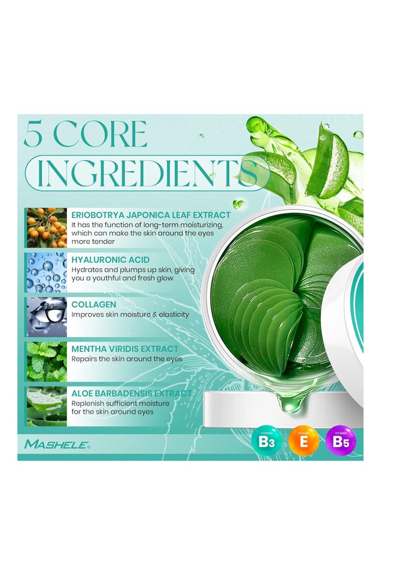 Korean 60pcs Aloe Vera Collagen Under Eye Gel Patches Mask, Treatment for Puffy Eyes, Dark Circles, Anti Wrinkle Pads, Moisturizing for Women and Men (60pcs patches aloe vera)