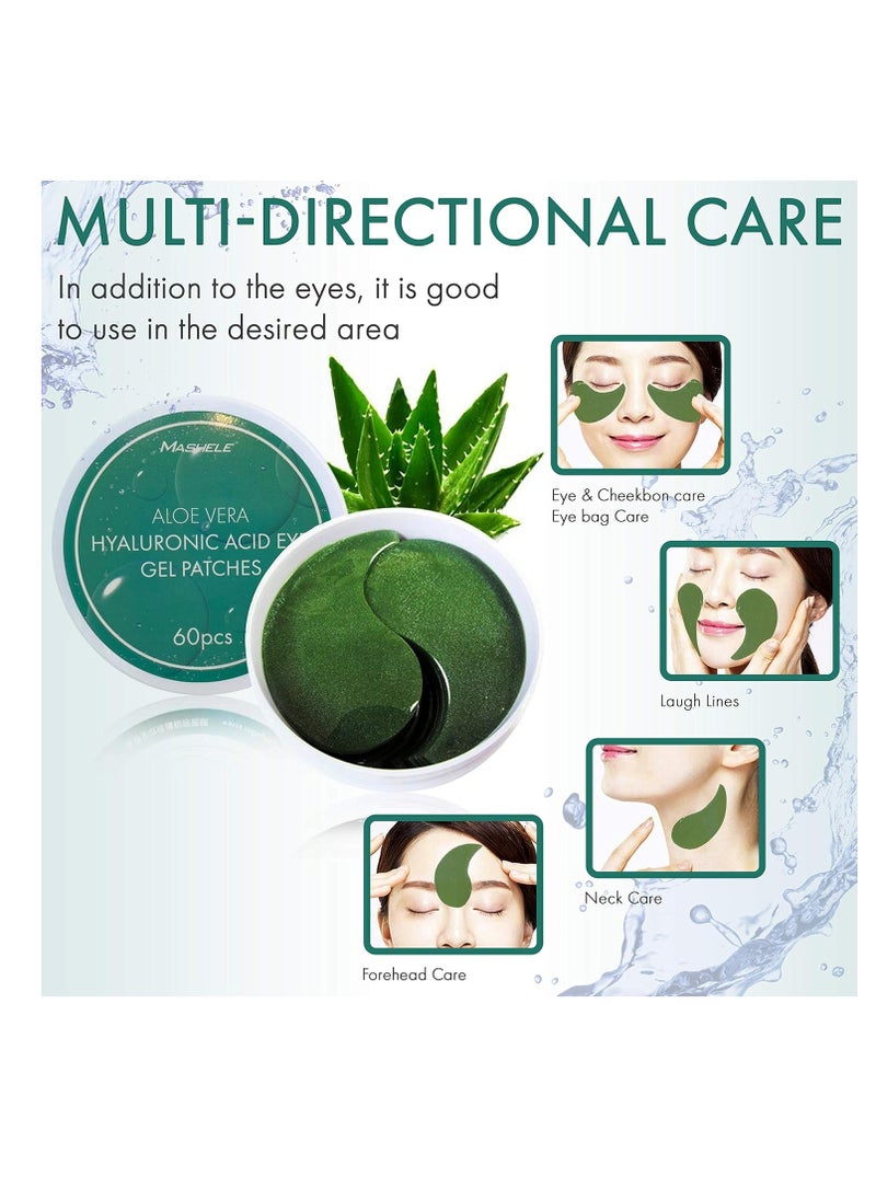 Korean 60pcs Aloe Vera Collagen Under Eye Gel Patches Mask, Treatment for Puffy Eyes, Dark Circles, Anti Wrinkle Pads, Moisturizing for Women and Men (60pcs patches aloe vera)