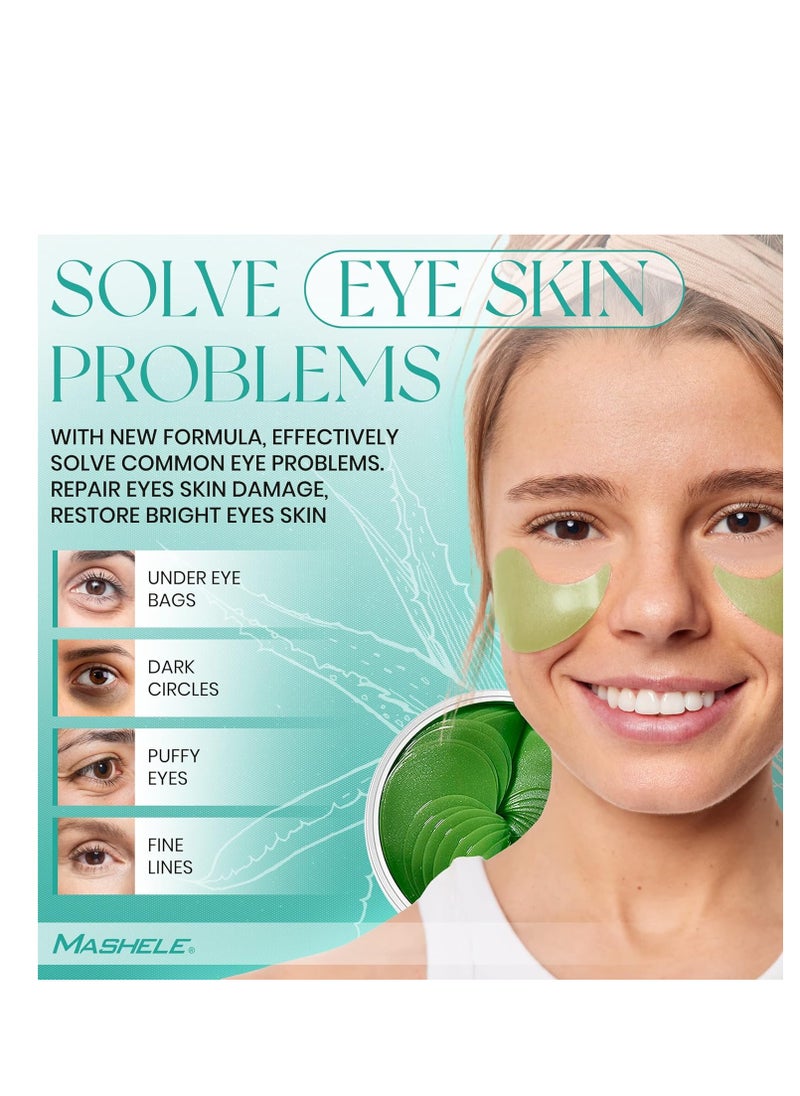 Korean 60pcs Aloe Vera Collagen Under Eye Gel Patches Mask, Treatment for Puffy Eyes, Dark Circles, Anti Wrinkle Pads, Moisturizing for Women and Men (60pcs patches aloe vera)