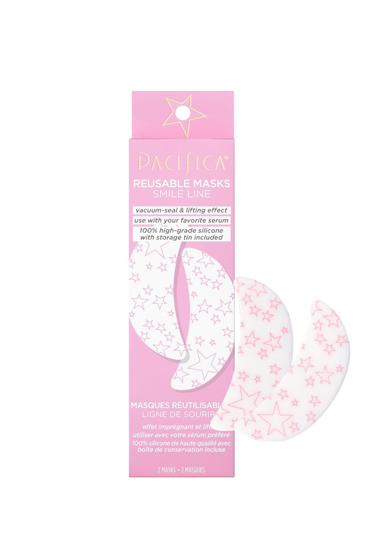 Pacifica Beauty Reusable Smile Line Mask, Skincare, Silicone Mask, For Fine Lines and Wrinkles, Lift and Firm, Pair with Serum, Storage Tin Included, Skin Care, Smile Line Patches, Vegan, 2 Pieces