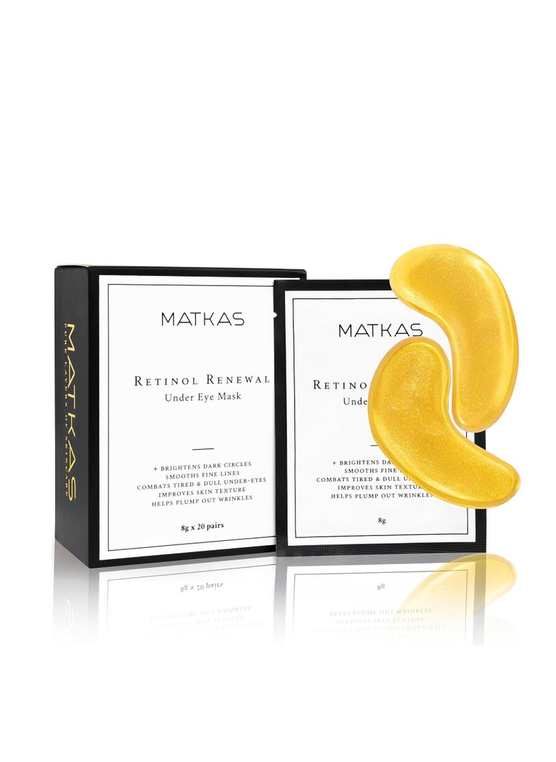 MATKAS Retinol Renewal Gold Under Eye Mask - 20 Pairs, Best Eye Patches for Puffy Eyes and Dark Circles, Collagen Under Eye Patches for Women, Gel Under Eye Masks for Dark Circles and Puffiness