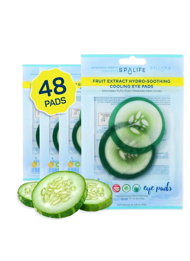 SpaLife Cooling Eye Pads - Korean Soothing Eye Pads for Dark Circles, Puffy Eyes, and Wrinkles - 48 Pads with Fruit + Vegetable Extracts - Revitalizing Hydrating Eye Pads for Eye Treatment (Cucumber)