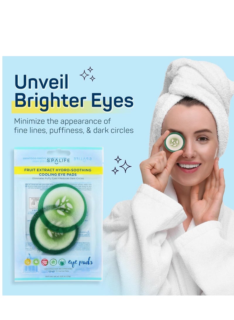 SpaLife Cooling Eye Pads - Korean Soothing Eye Pads for Dark Circles, Puffy Eyes, and Wrinkles - 48 Pads with Fruit + Vegetable Extracts - Revitalizing Hydrating Eye Pads for Eye Treatment (Cucumber)