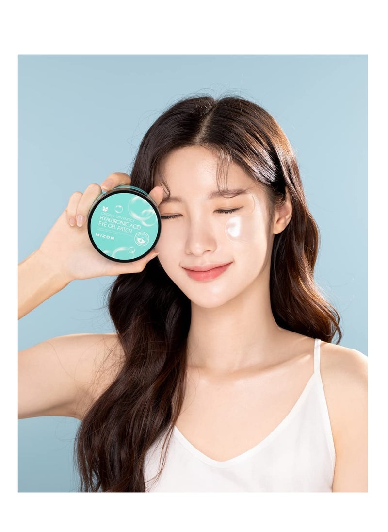 MIZON Hyaluronic Eye Gel Patch with Triple Hyaluronic Acid and Seaweed Extracts for Deep Hydration, Plumping, and Soothing – 60pcs – Improves Dryness and Smooth Texture