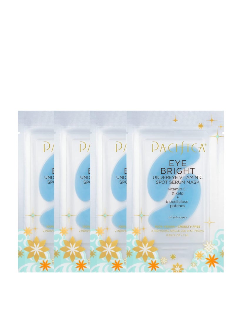 Pacifica Undereye Spot Serum Mask – Bright Eye Vitamin C Mask for Dark Circles & Hydration, Brightening Under Eye Treatment, Vegan & Cruelty-Free, 4 Pack