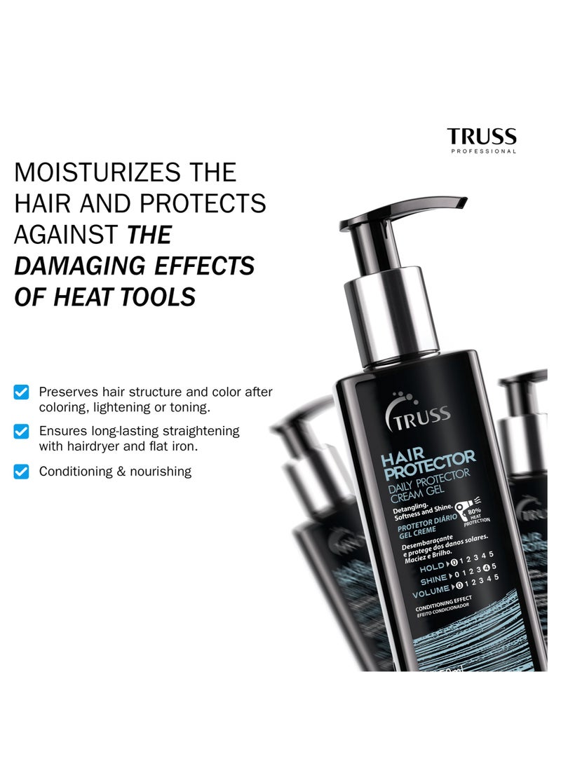 Truss Professional Equilibrium Shampoo and Conditioner (300 ML) Each with Hair Protector Leave-In Gel Cream (250 ML) - Set of 3