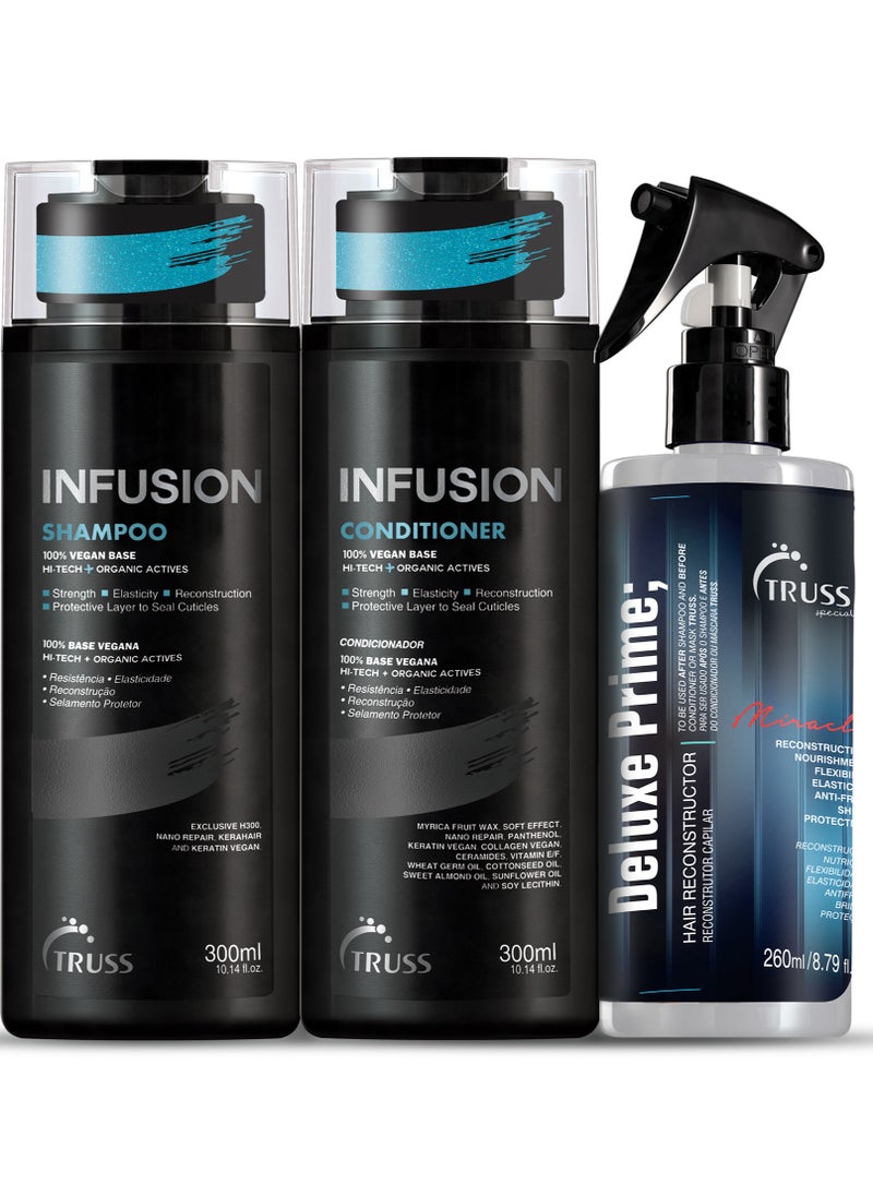 TRUSS Professional Infusion Shampoo and Conditioner (300 ML) each Includes Deluxe Prime Hair Treatment Spray (260 ML) - [3-Piece Set]