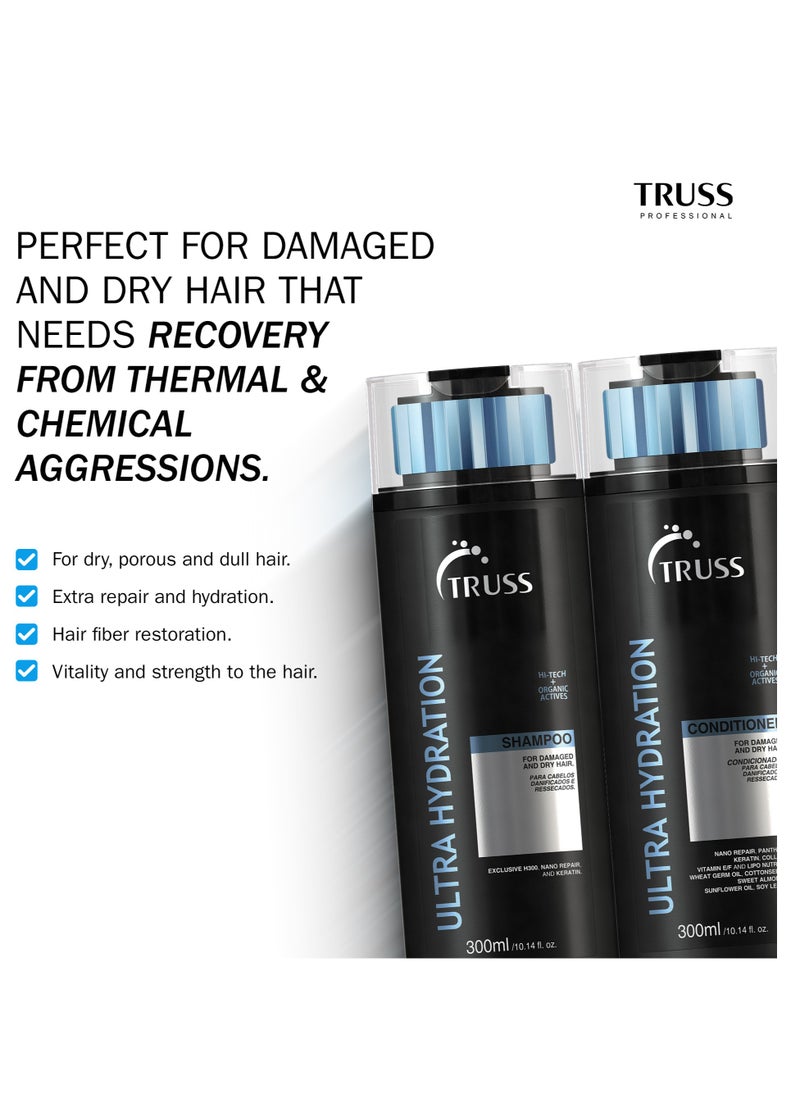 Truss Professional Ultra Hydration Shampoo (300 ML), Conditioner (300 ML) with Leave-In Spray (250 ML) - Trio Set