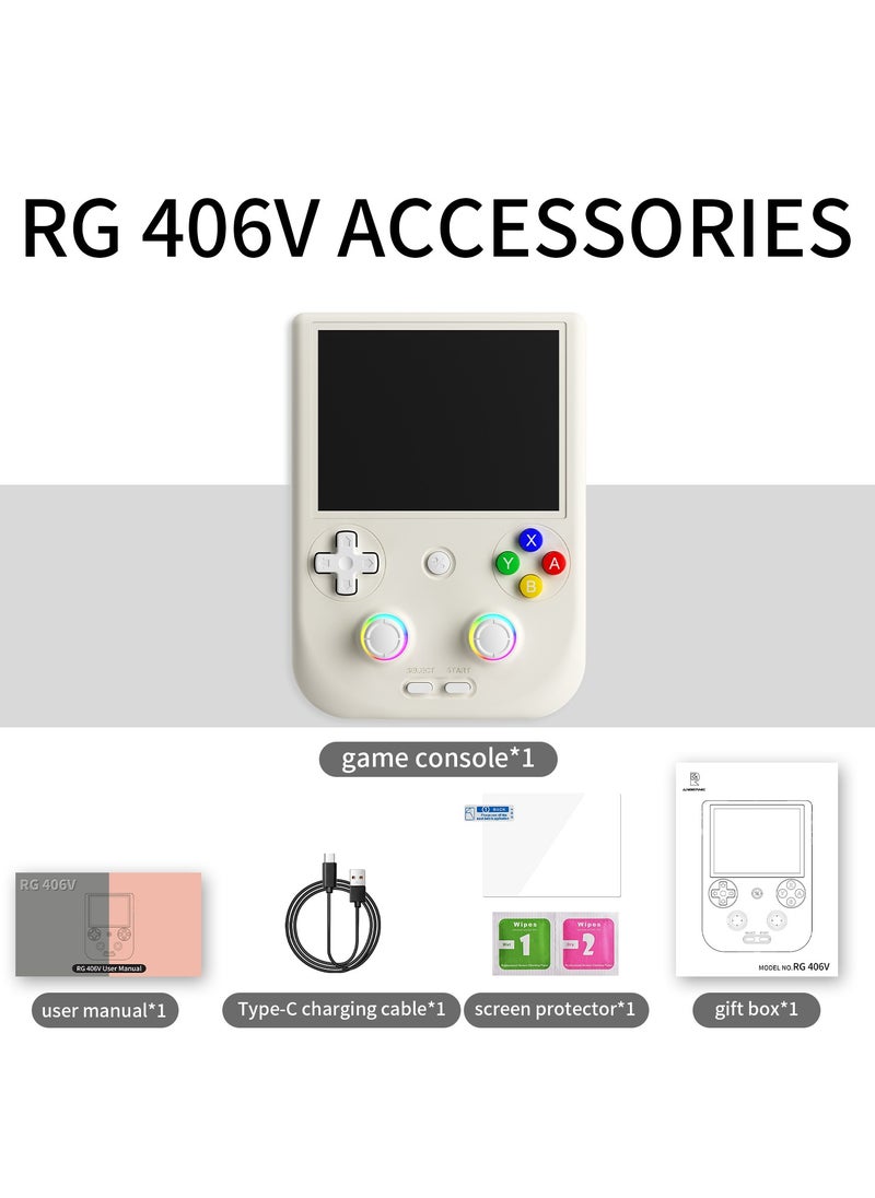 ANBERNIC RG406V Handheld Game Console Unisoc T820 Android 13 4Inch IPS Multi Touch Screen 5500mAh 5G WIFI Bluetooth Retro Video Players(256G White)