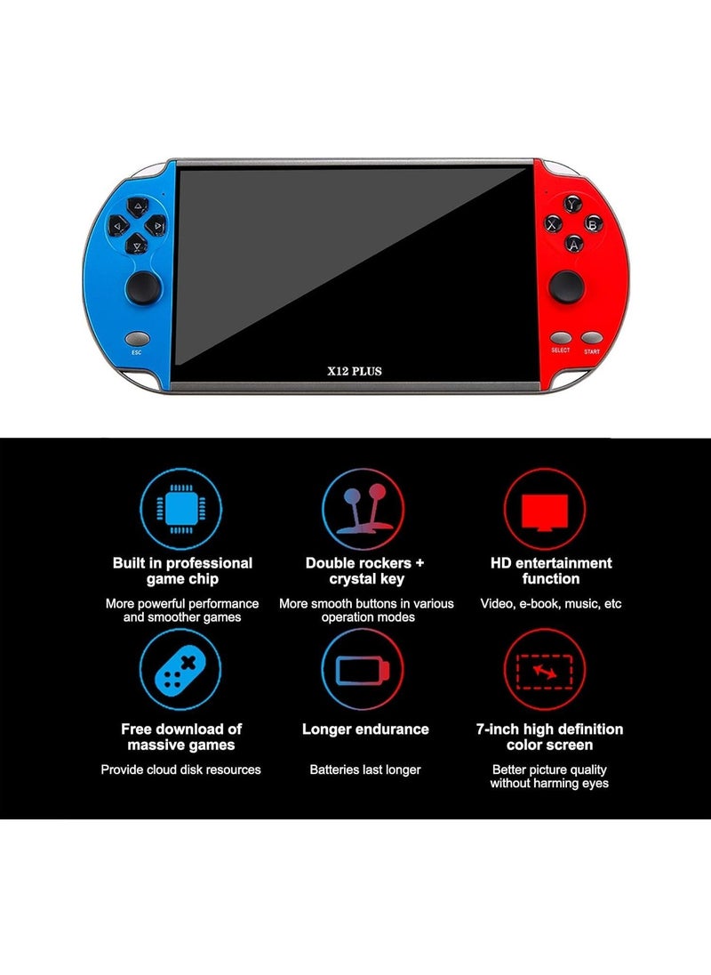 Portable Game Console X12 Plus 7 Inch Handheld 16GB Retro Gaming Device with Dual Joysticks, Supports AV Output, TF Card, Music, E-book, Video Playback, 3000 Built-in Classic Games