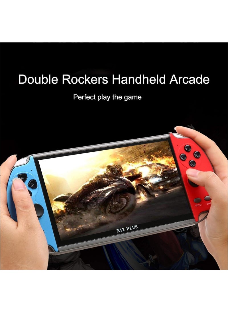 Portable Game Console X12 Plus 7 Inch Handheld 16GB Retro Gaming Device with Dual Joysticks, Supports AV Output, TF Card, Music, E-book, Video Playback, 3000 Built-in Classic Games