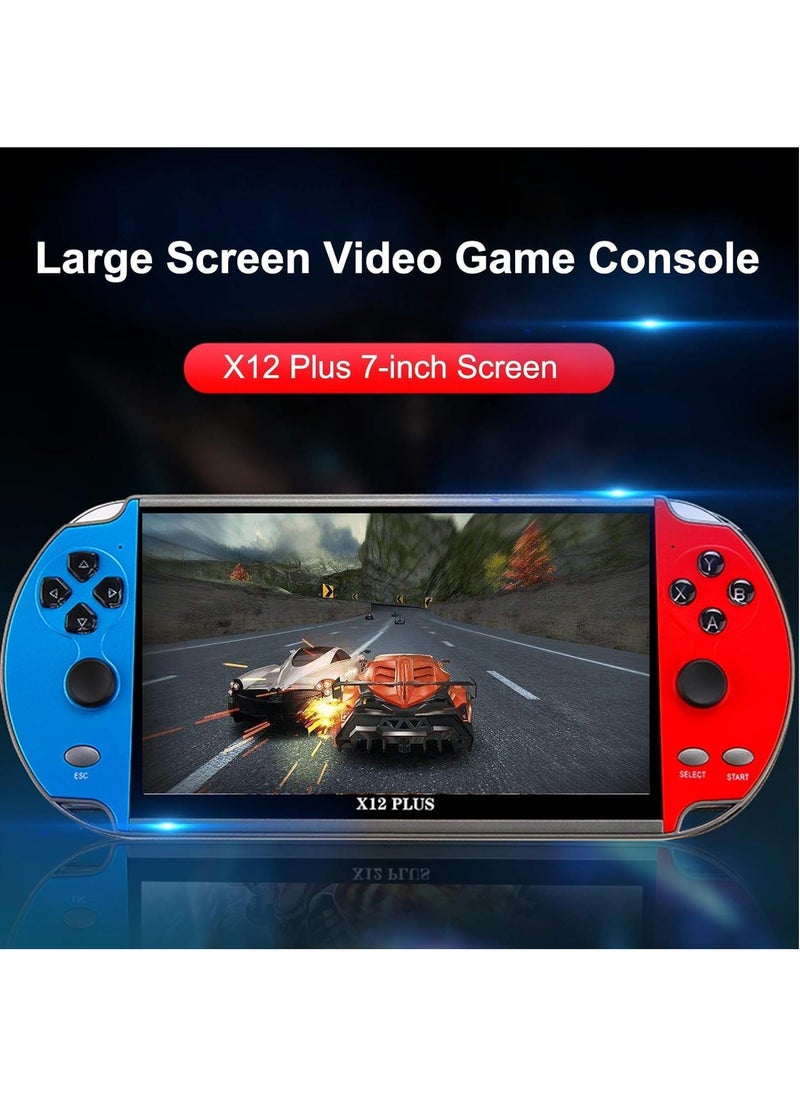 Portable Game Console X12 Plus 7 Inch Handheld 16GB Retro Gaming Device with Dual Joysticks, Supports AV Output, TF Card, Music, E-book, Video Playback, 3000 Built-in Classic Games