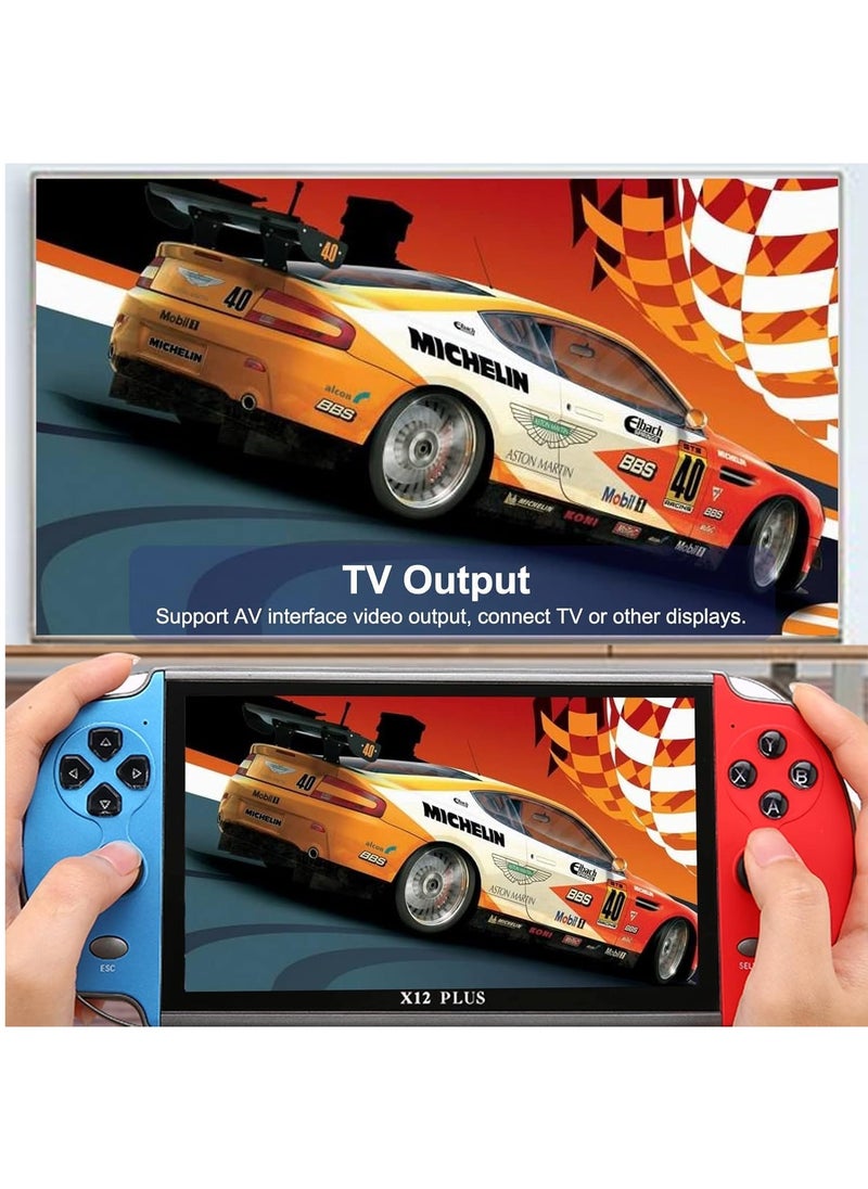 Portable Game Console X12 Plus 7 Inch Handheld 16GB Retro Gaming Device with Dual Joysticks, Supports AV Output, TF Card, Music, E-book, Video Playback, 3000 Built-in Classic Games