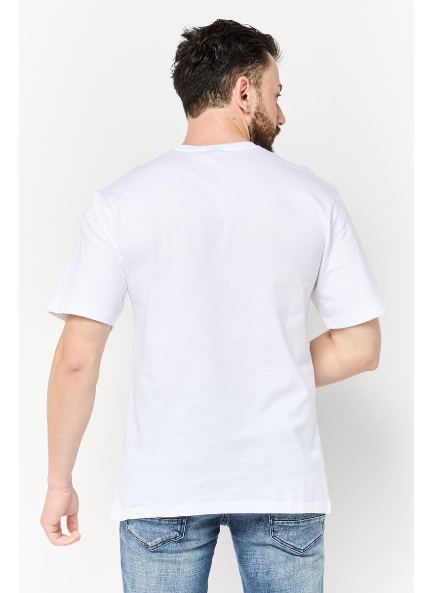 Men Crew Neck Short Sleeve Printed T-Shirts, White