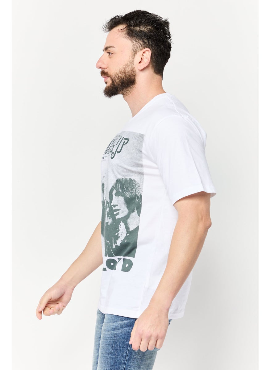 Men Crew Neck Short Sleeve Printed T-Shirts, White
