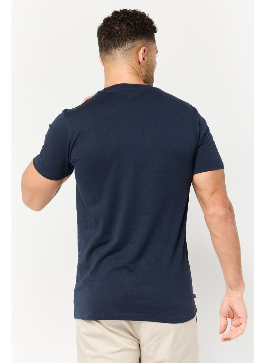 Men Crew Neck Short Sleeve Brand Logo T-Shirts, Navy