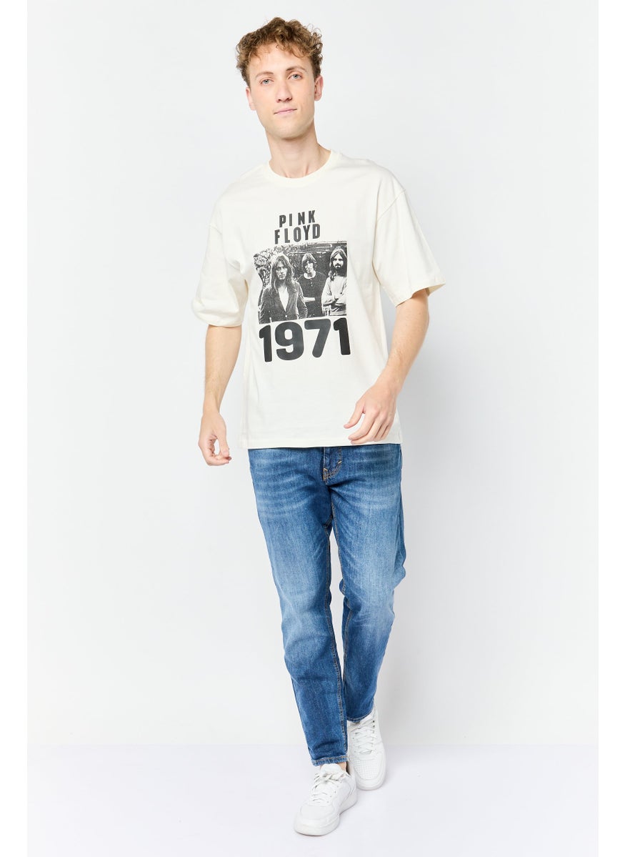 Men Crew Neck Short Sleeve Graphic Print T-Shirt, Off White
