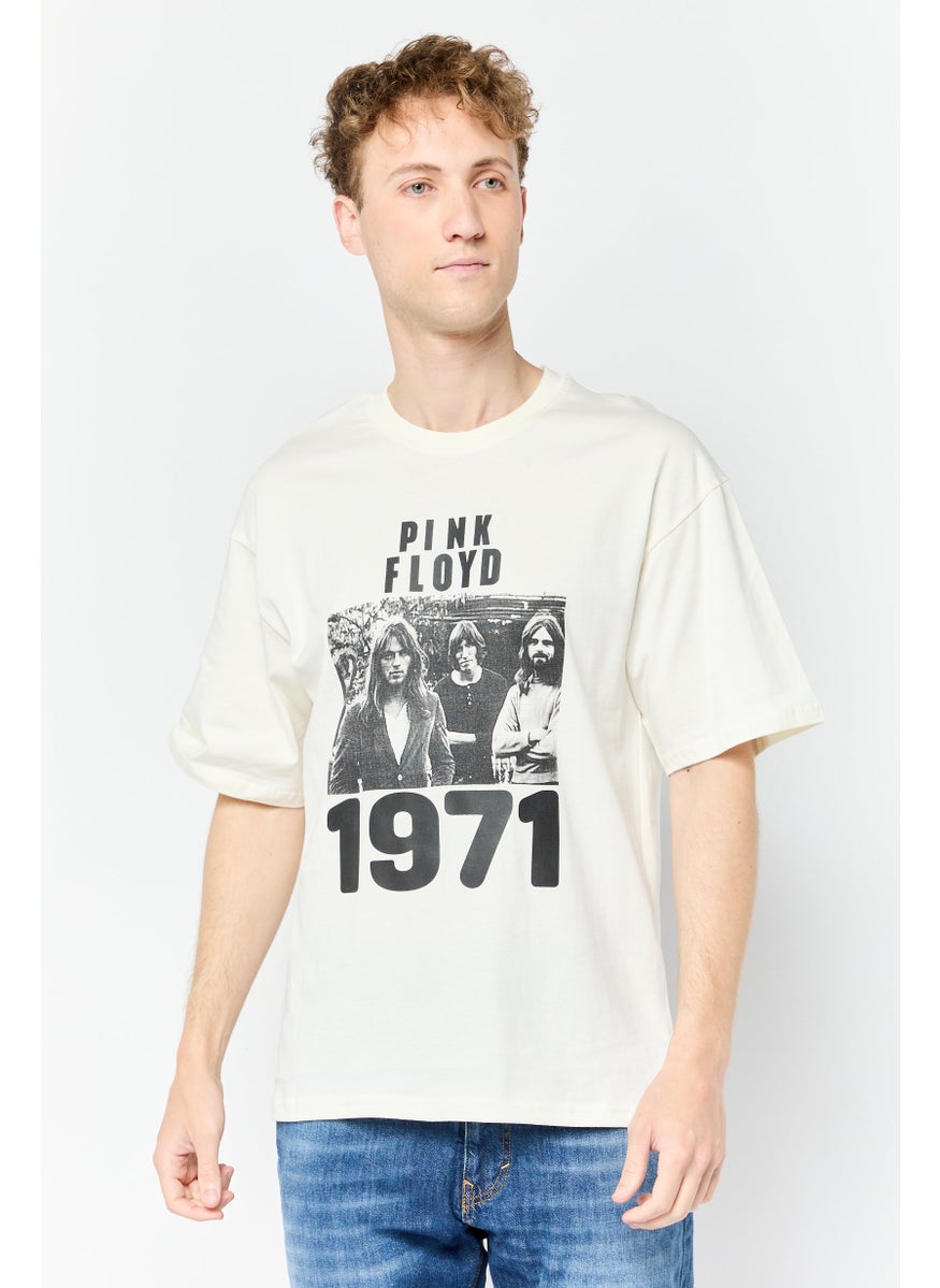 Men Crew Neck Short Sleeve Graphic Print T-Shirt, Off White