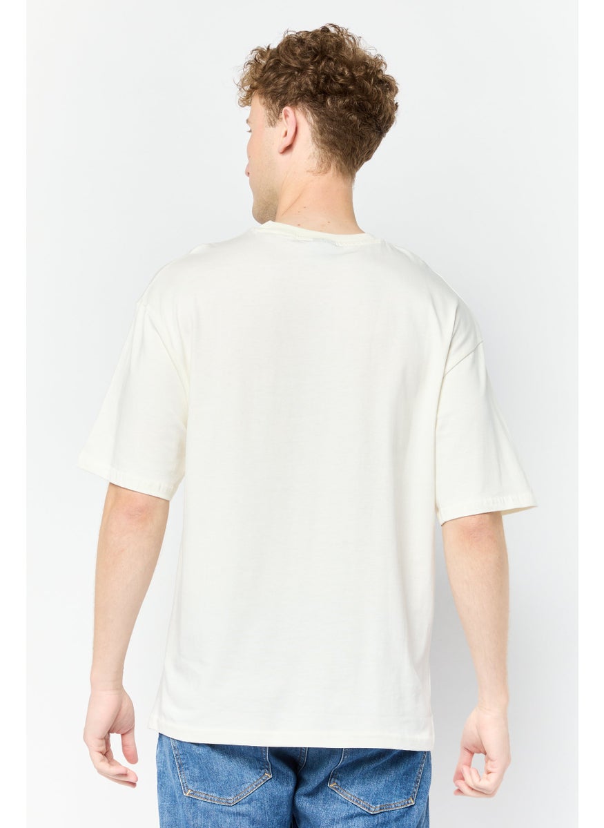 Men Crew Neck Short Sleeve Graphic Print T-Shirt, Off White