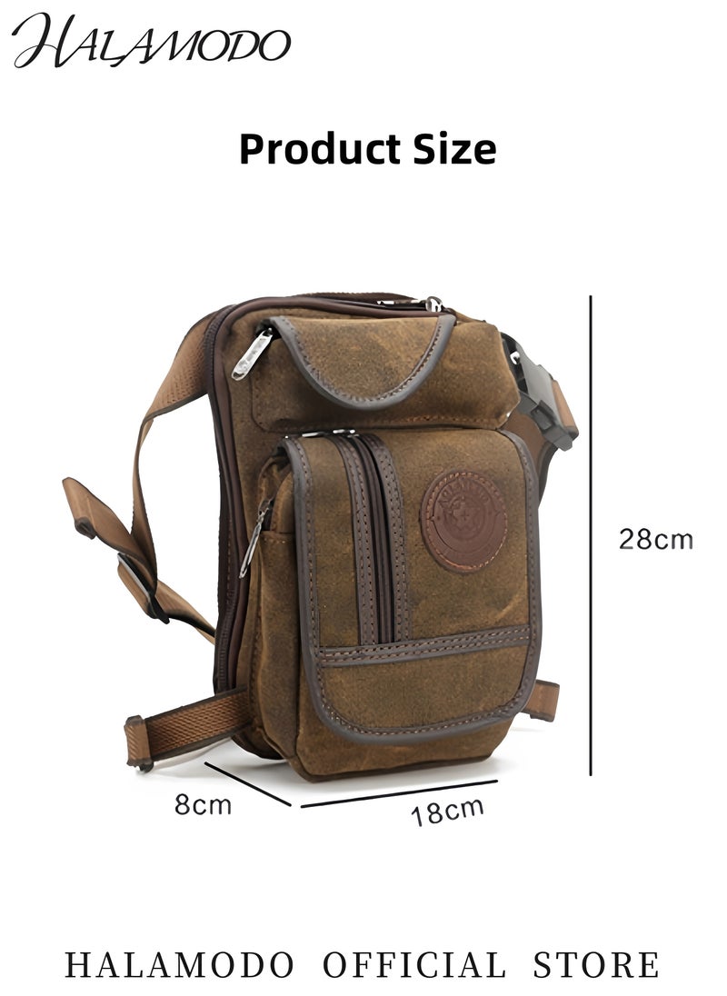 Men's Canvas Drop Leg Bag Outdoor Waist Pack Tactical Bag Motorcycle Bag Bike Bag Multi-Pocket Waist Pouch Multifunctional Bag for Travel & Hiking & Climbing