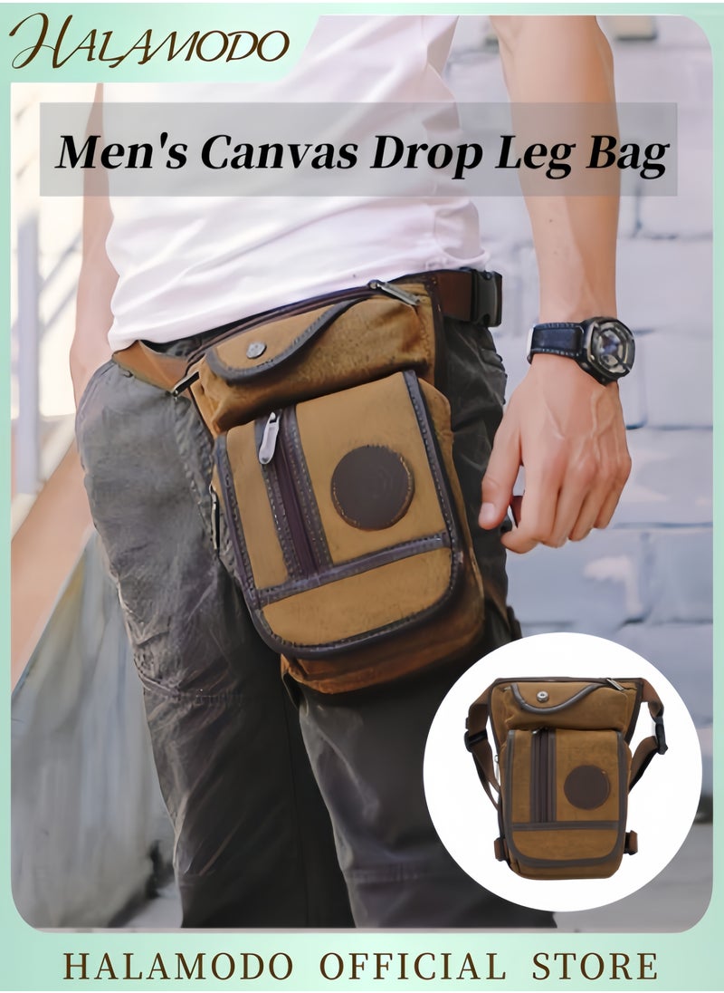 Men's Canvas Drop Leg Bag Outdoor Waist Pack Tactical Bag Motorcycle Bag Bike Bag Multi-Pocket Waist Pouch Multifunctional Bag for Travel & Hiking & Climbing