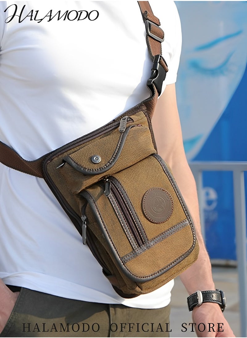 Men's Canvas Drop Leg Bag Outdoor Waist Pack Tactical Bag Motorcycle Bag Bike Bag Multi-Pocket Waist Pouch Multifunctional Bag for Travel & Hiking & Climbing