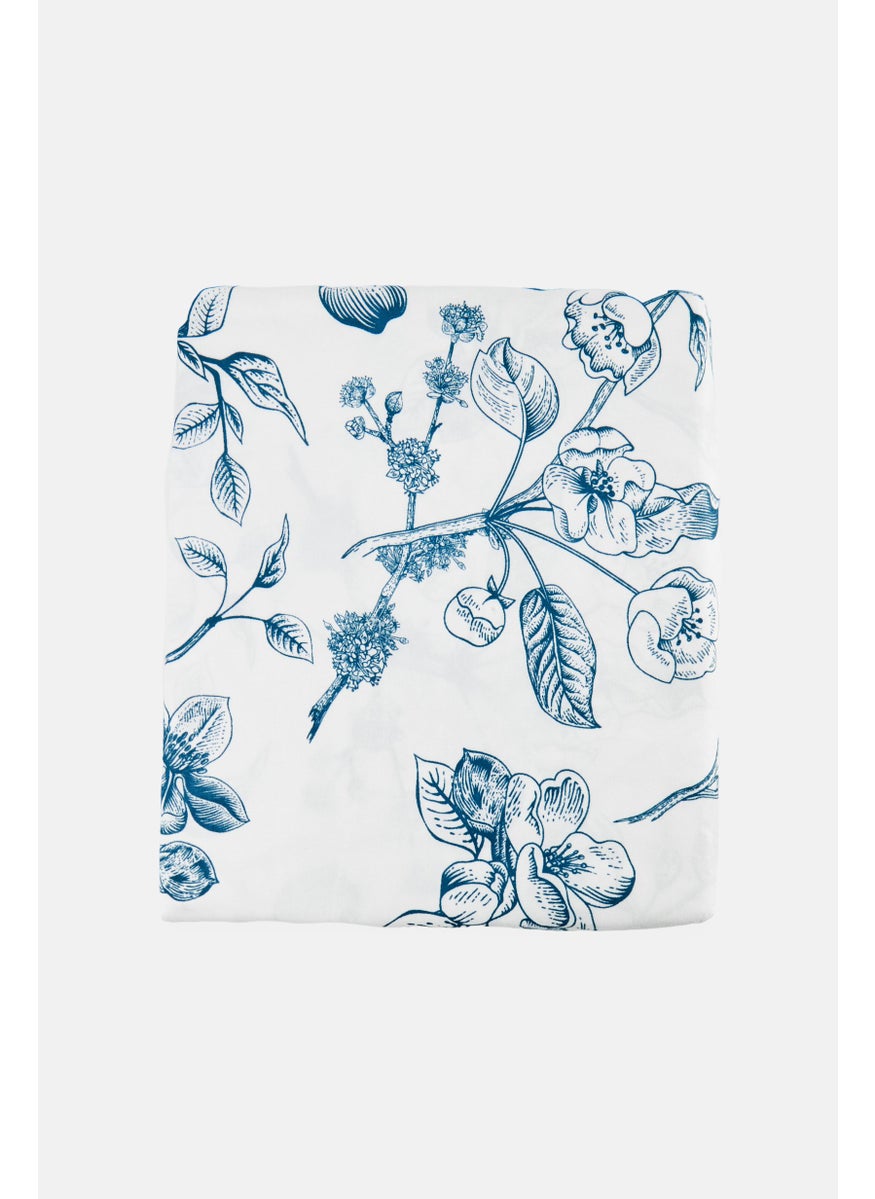 3 Pieces King  Floral Pattern Flat Sheet With Pillow Case Set, Multicolor