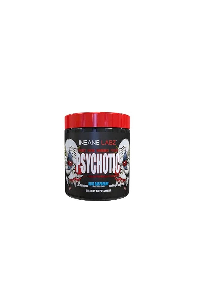Insane Labz Psychotic, High Stimulant Pre Workout Powder, Extreme Lasting Energy, Focus and Endurance with Beta Alanine, Creatine Monohydrate DMAE, 35 Srvgs (Blue Raspberry)