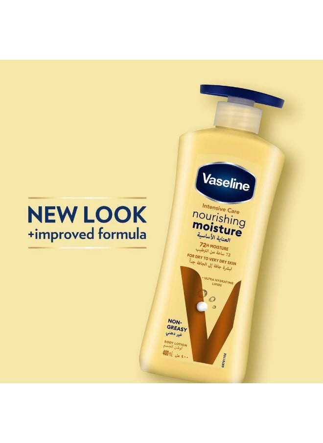 Vaseline Intensive Care Body Lotion, for Dry to Very Dry Skin, Nourishing Moisture, 72hr Moisturising, 3 x 400ml
