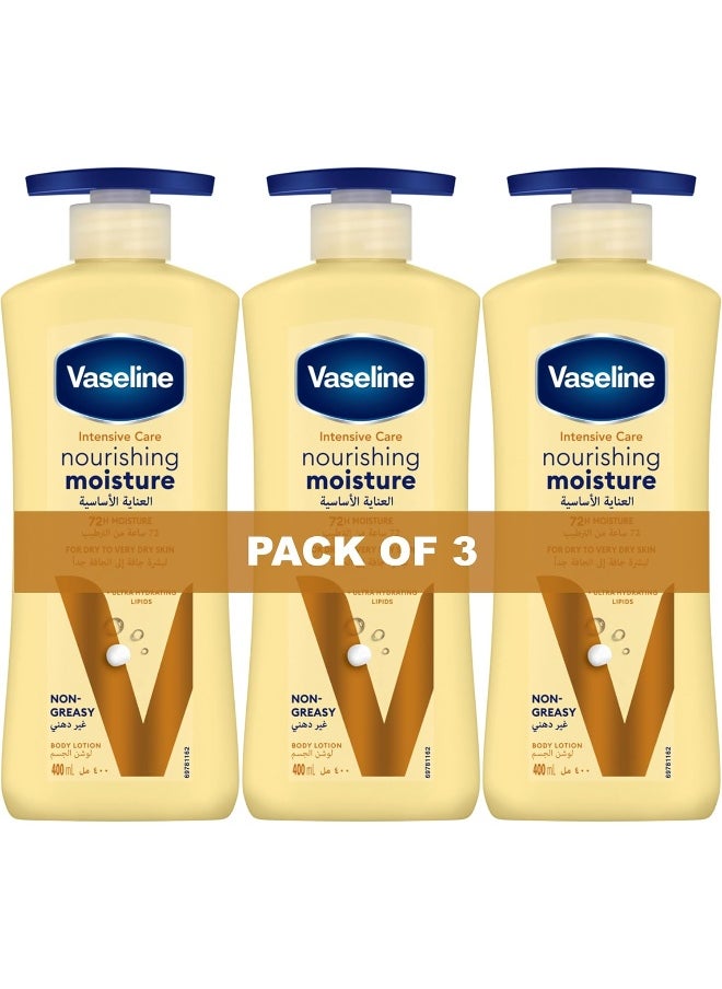Vaseline Intensive Care Body Lotion, for Dry to Very Dry Skin, Nourishing Moisture, 72hr Moisturising, 3 x 400ml