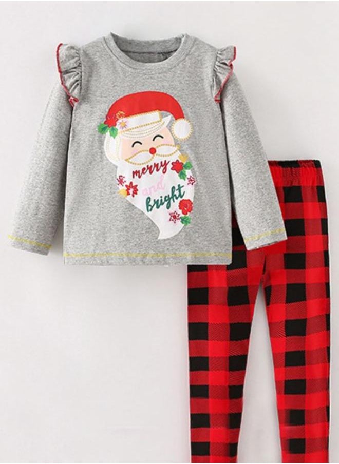 Grey Crew Neck Long Sleeve Printed Top With Leggings