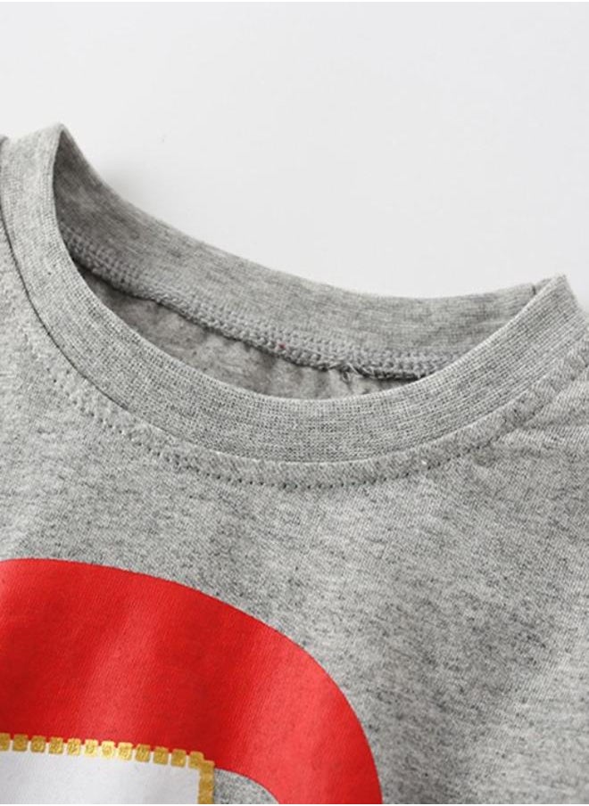 Grey Crew Neck Long Sleeve Printed Top With Leggings