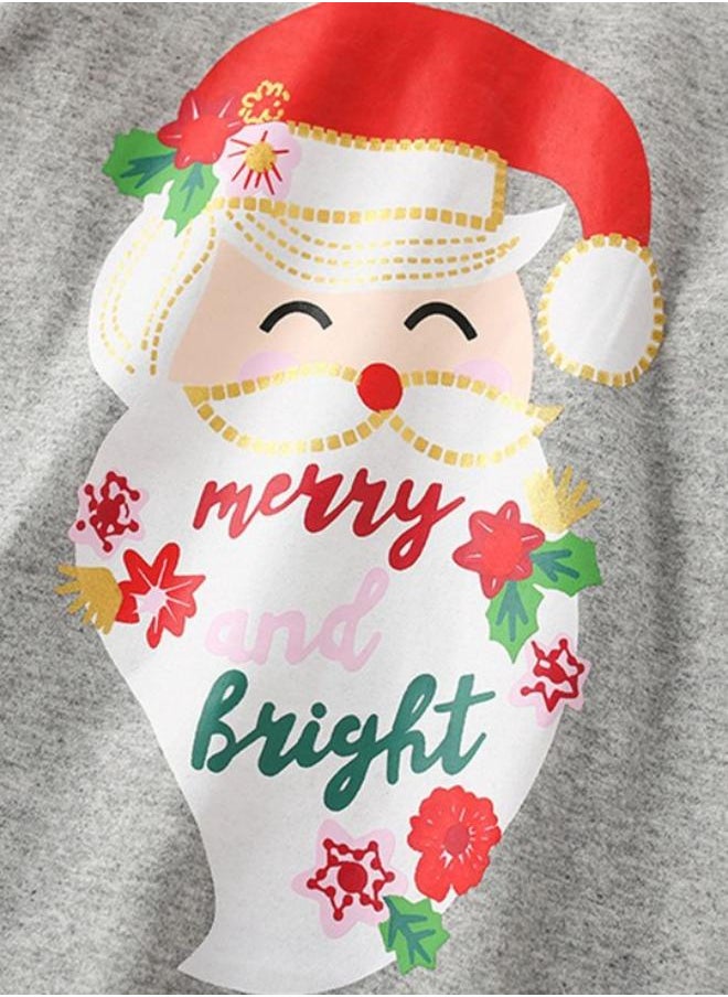 Grey Crew Neck Long Sleeve Printed Top With Leggings