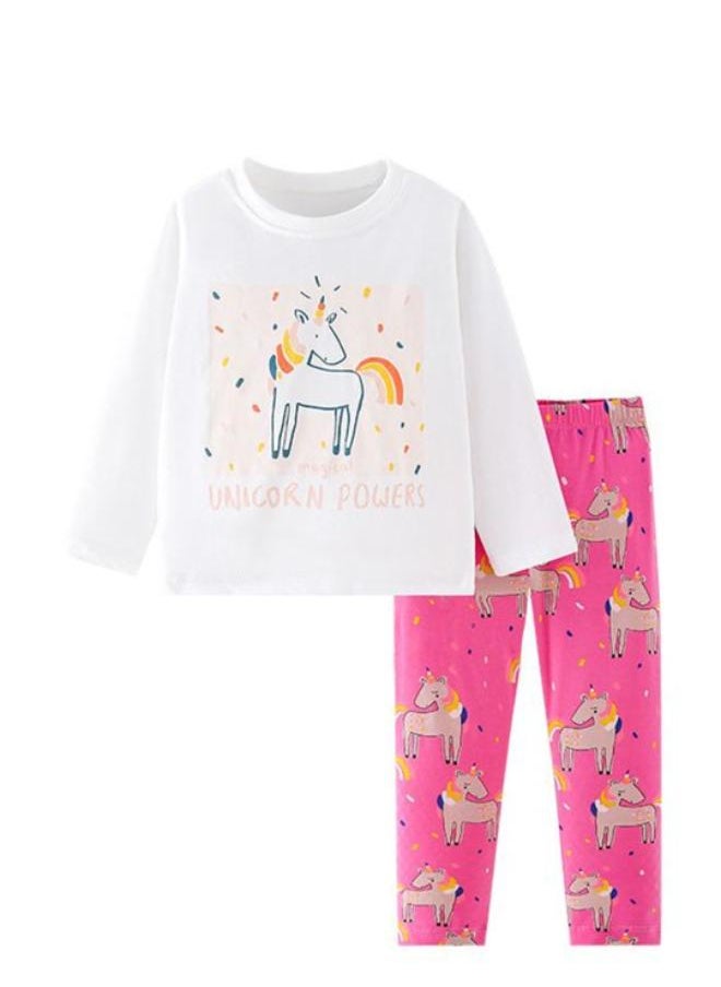 White Crew Neck Long Sleeve Printed Top With Leggings
