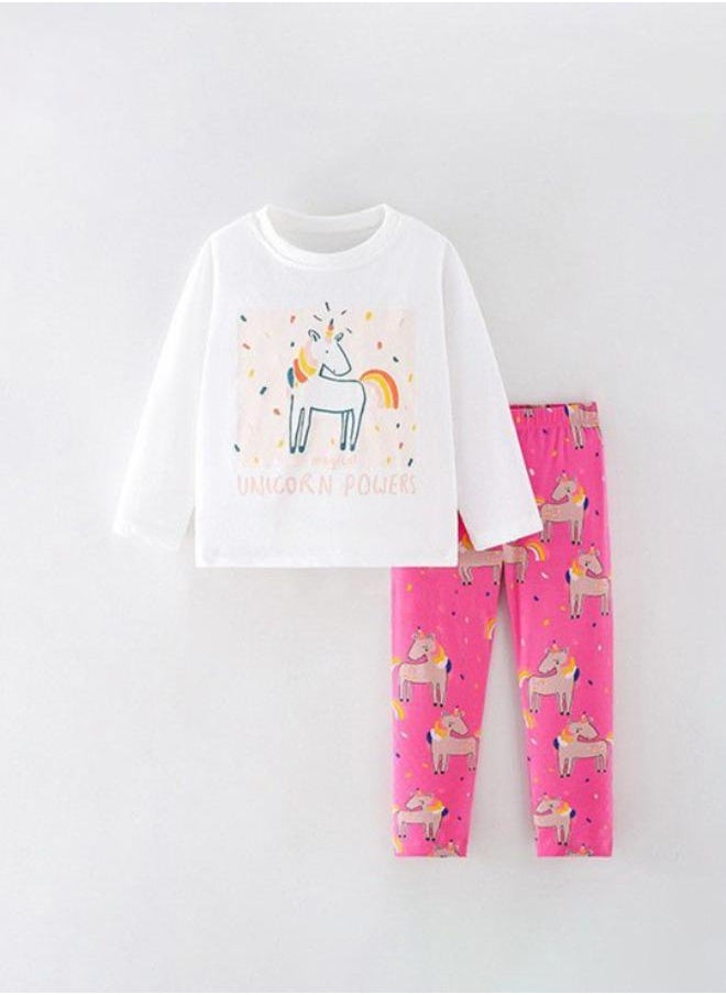 White Crew Neck Long Sleeve Printed Top With Leggings