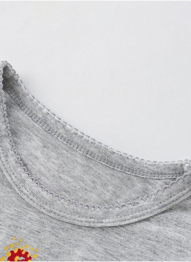 Grey Crew Neck Long Sleeve Printed Top With Leggings